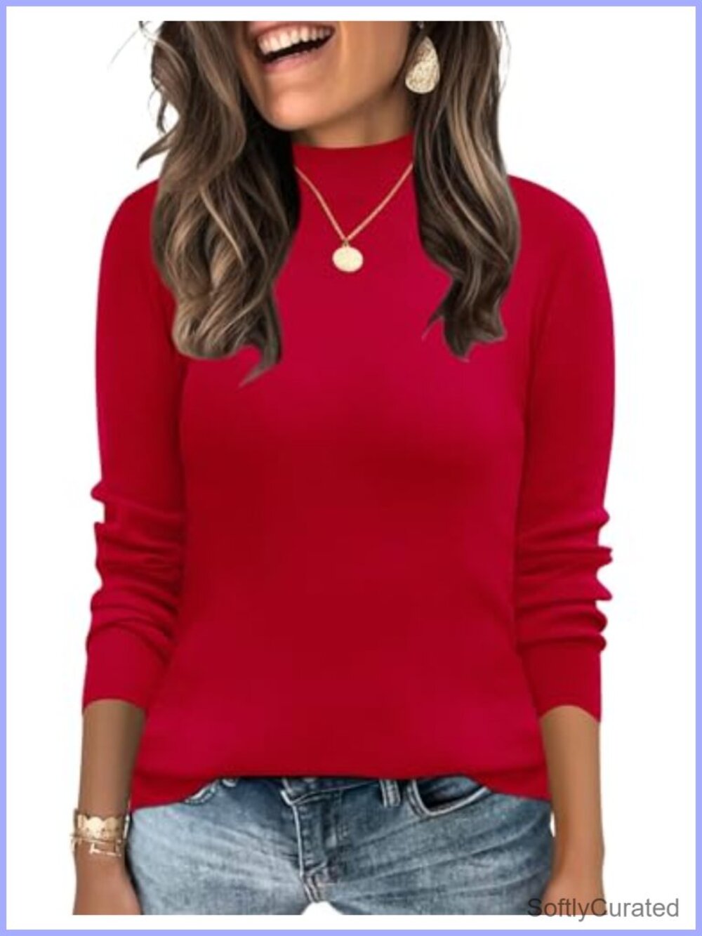 Mock Neck Pullover Sweater Long Sleeve Lightweight Knit Top
